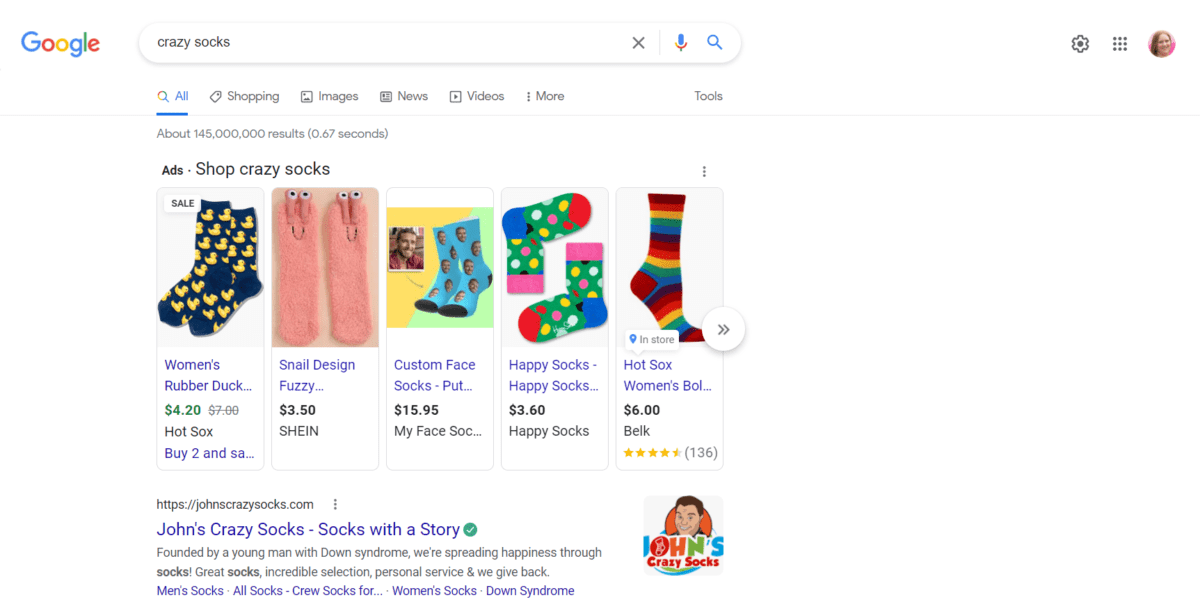 Chaussettes folles de recherche Google