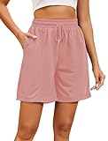 Xingshuo.J Bermudas activas de verano para mujer, corte holgado, talle alto, entrepierna de 7 pies, con bolsillos, talla grande, rosa, XXL