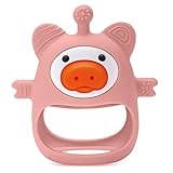 Adorable anneau de dentition en forme de cochon pour bébé, jouets de dentition pour bébés de 0 à 6 mois, jouets de dentition ne jamais laisser tomber, anneau de dentition en silicone, jouets pour nourrissons, tétine de dentition, jouets à mâcher pour soulager la dentition, sans BPA (rose)