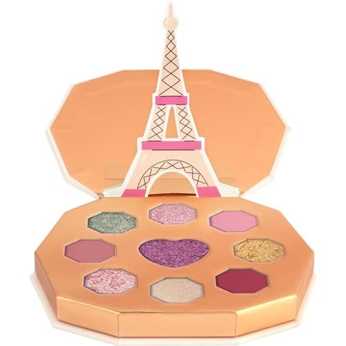 essence | Palette de fards à paupières Emily à Paris | Avec des nuances hautement pigmentées dans des tons chauds | Finition chatoyante et mate | Emballage Pop-Up Tour Eiffel | Végétalien et sans cruauté