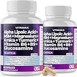 Soutien à la santé du nerf sciatique – Capsules de supplément pour le nerf sciatique avec acide folique, pois, glucosamine, MSM, complexe de vitamine B, acide alpha-lipoïque 300 mg – Fabriqué aux États-Unis (60 unités (lot de 2))