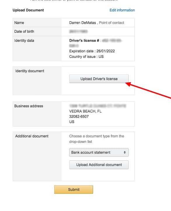 Verificación de identidad de vendedor de Amazon