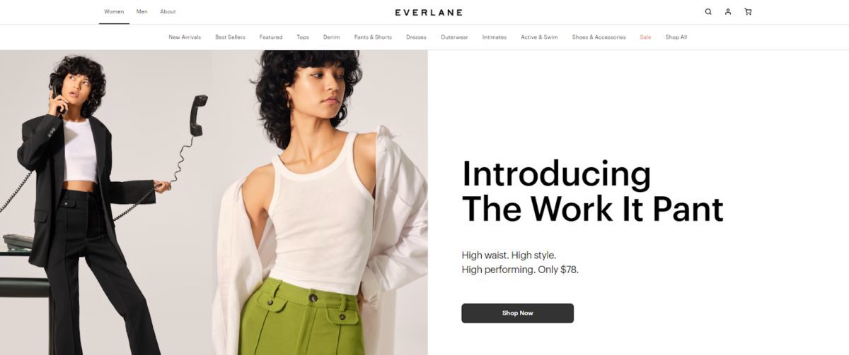 Página de inicio de Everlane