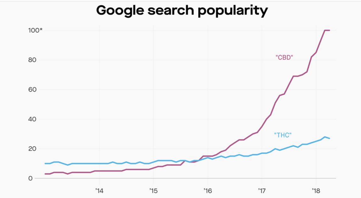 Google search popularity for THC vs CBD