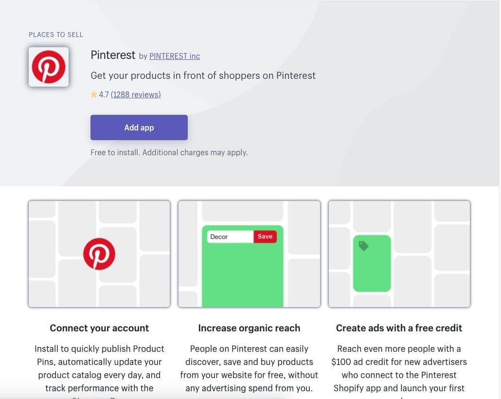 Pines comprables de Pinterest Aplicación de Shopify