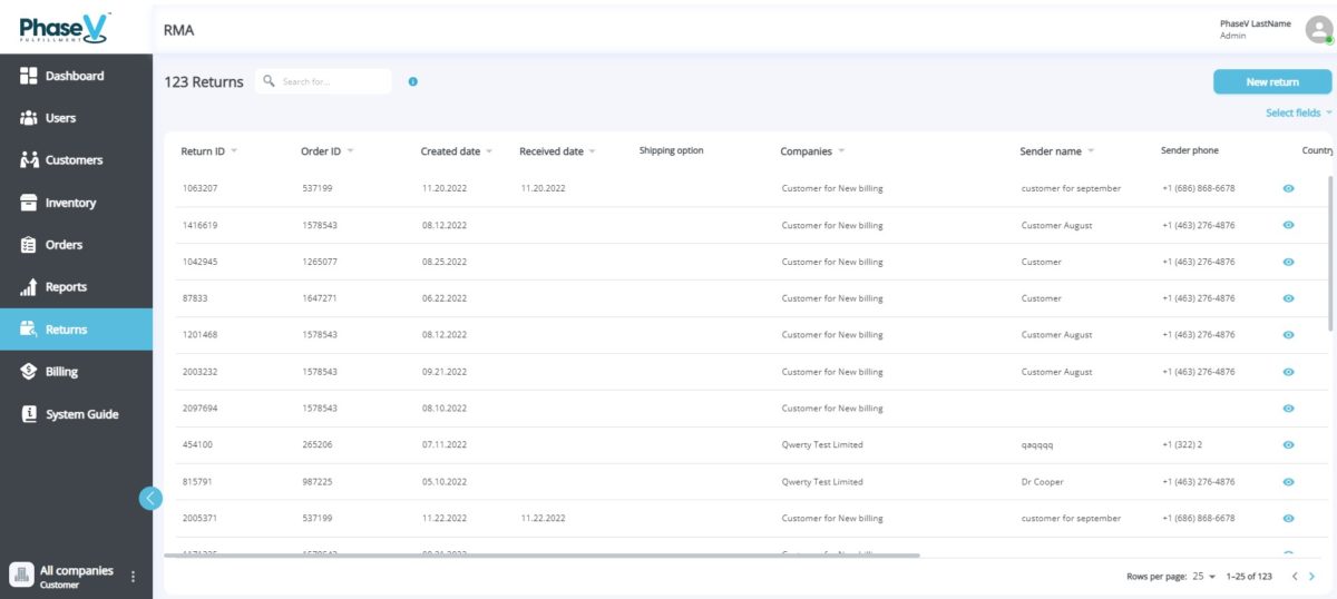 Phase V Fulfillment Returns Management