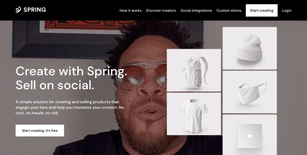 Revue Teespring : Page d'accueil de Spri.ng