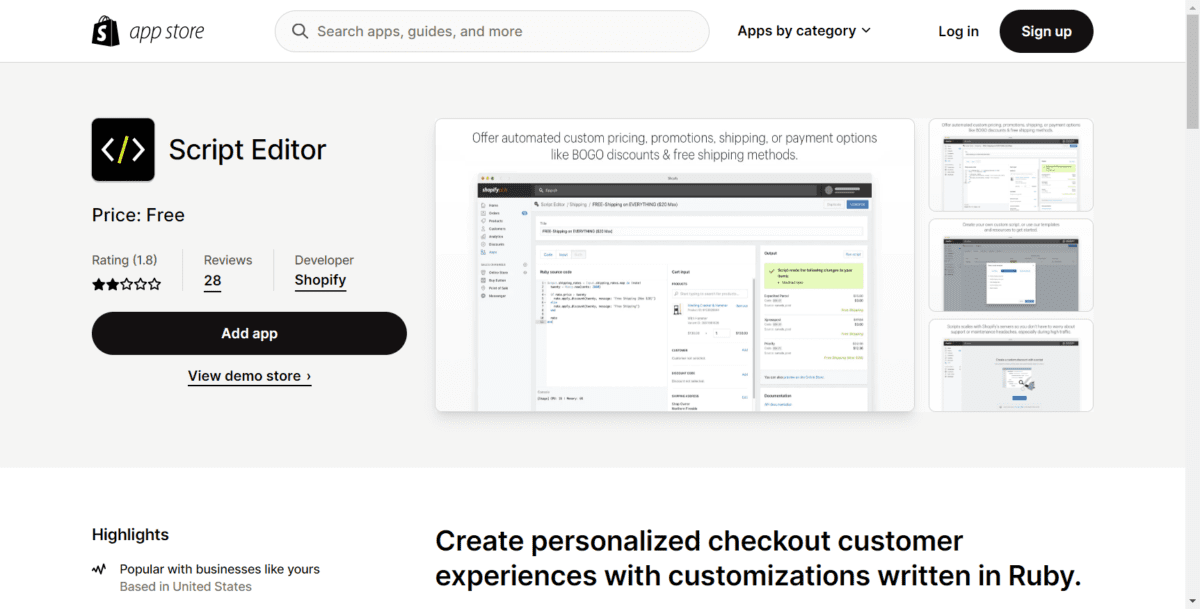 Editor de secuencias de comandos de Shopify Plus