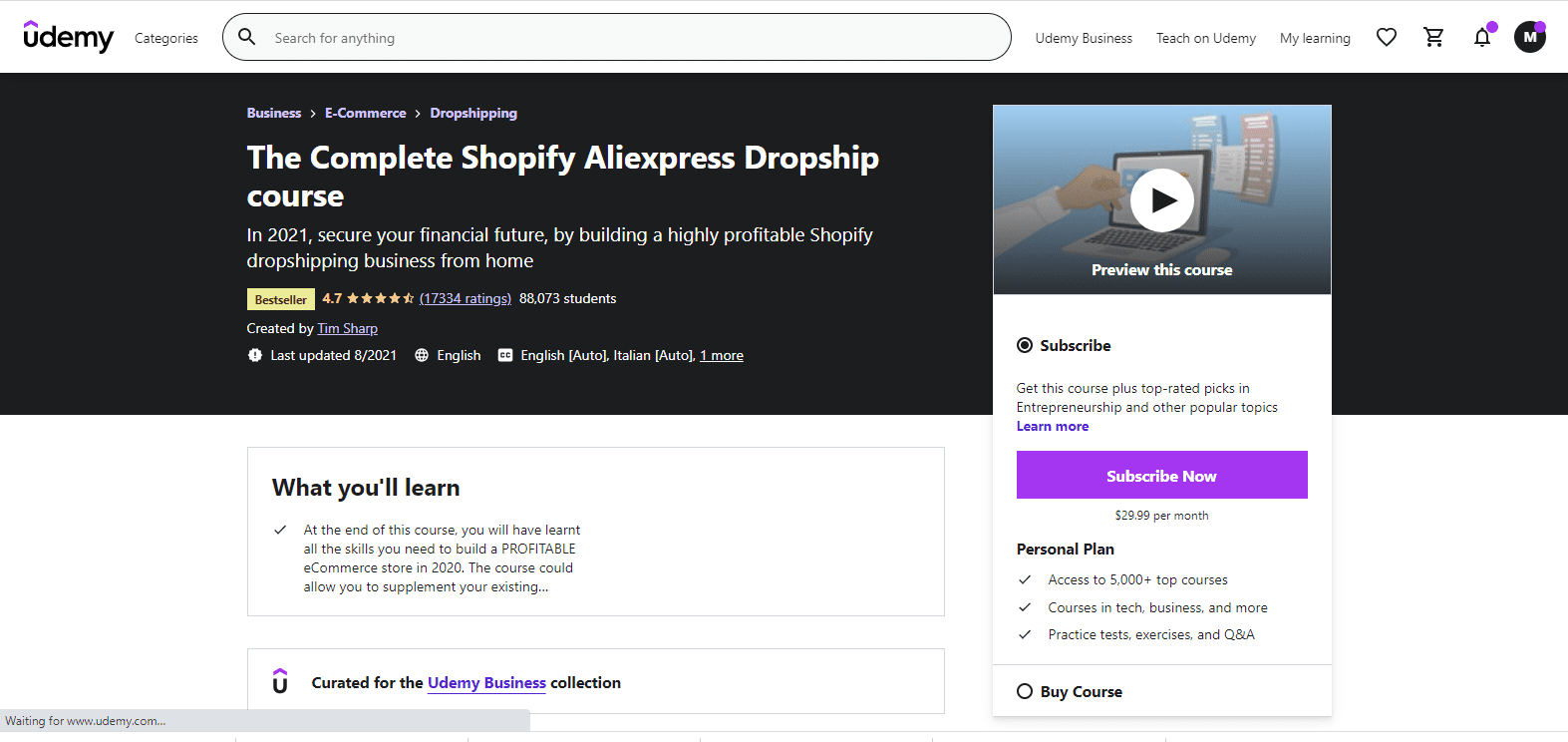 The Complete Shopify Aliexpress Dropship course