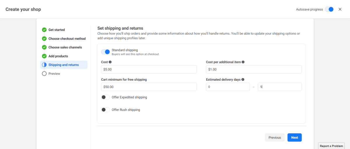 Facebook Shipping