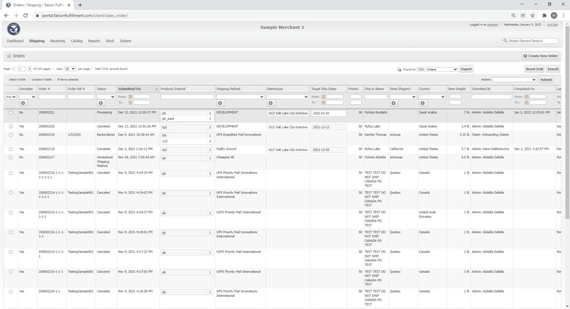 falcon fulfillment dashboard