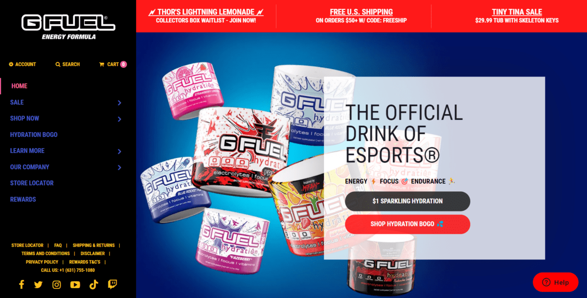 Page d'accueil de GFuel