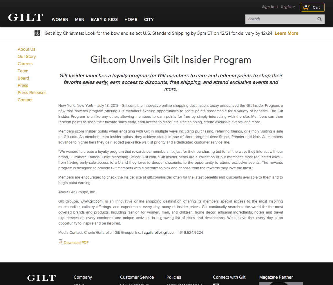 Gilt.com dévoile le programme Gilt Insider Gilt Groupe