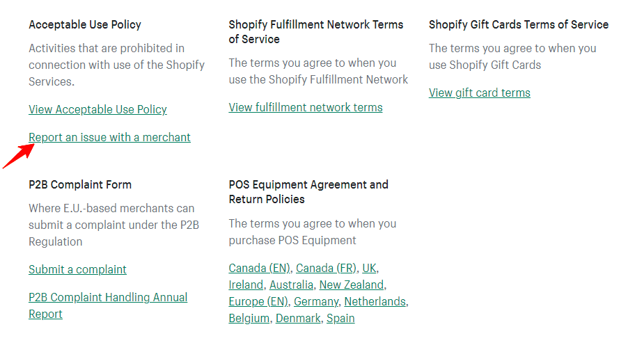 Shopify Report an Issue With a Merchant