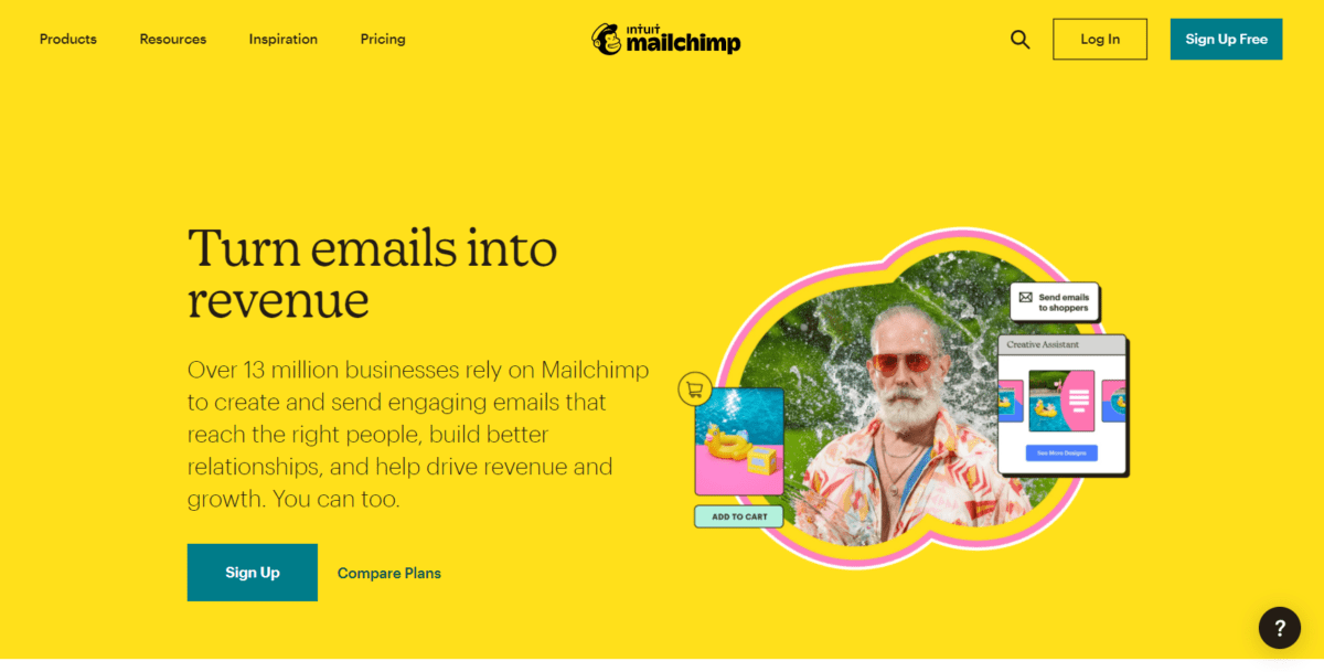 Página de inicio de Mailchimp