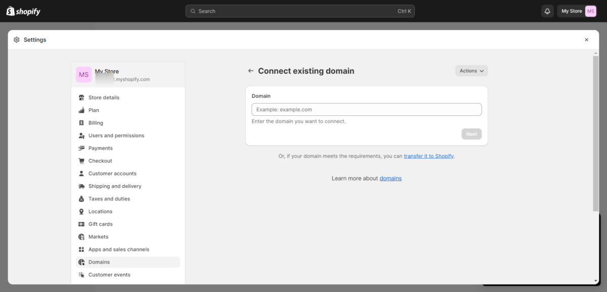 Shopify Conectar Dominio Existente