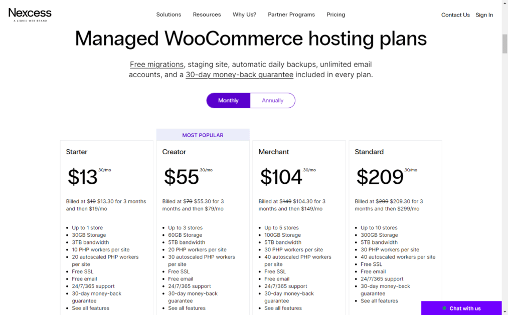 Precios de alojamiento Nexcess Woocommerce