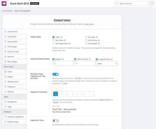 Configuración global de Rank Math