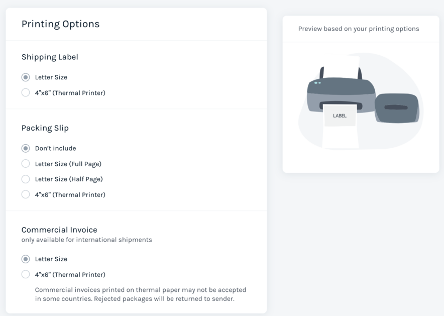 Shipping Label Printing Options