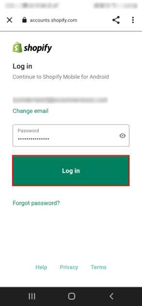 Iniciar sesión en la aplicación móvil de Shopify