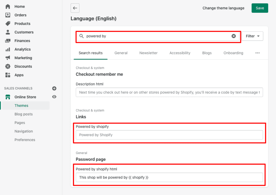 comment supprimer propulsé par les langues shopify modifier 2