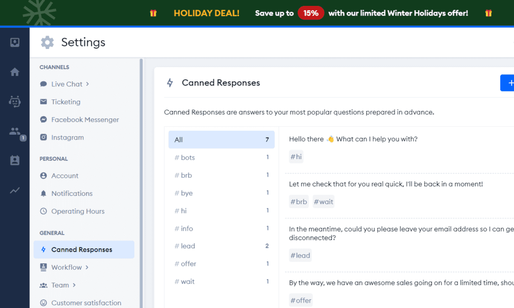 Configuration des réponses prédéfinies Tidio