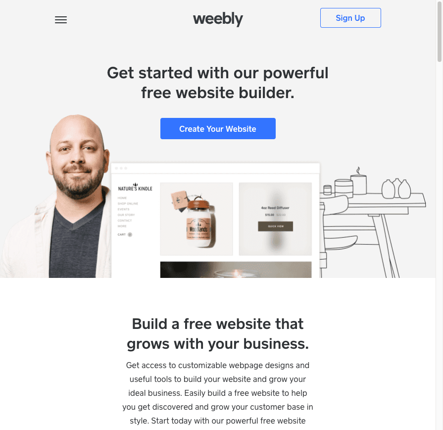 página de inicio de Weebly