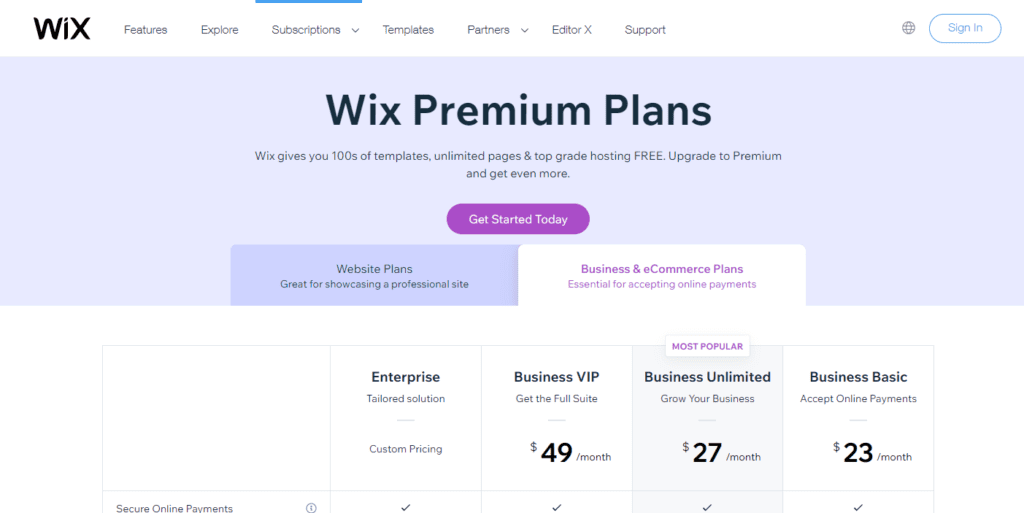 Información de precios de Wix Actualizar a un plan premium Wix.com